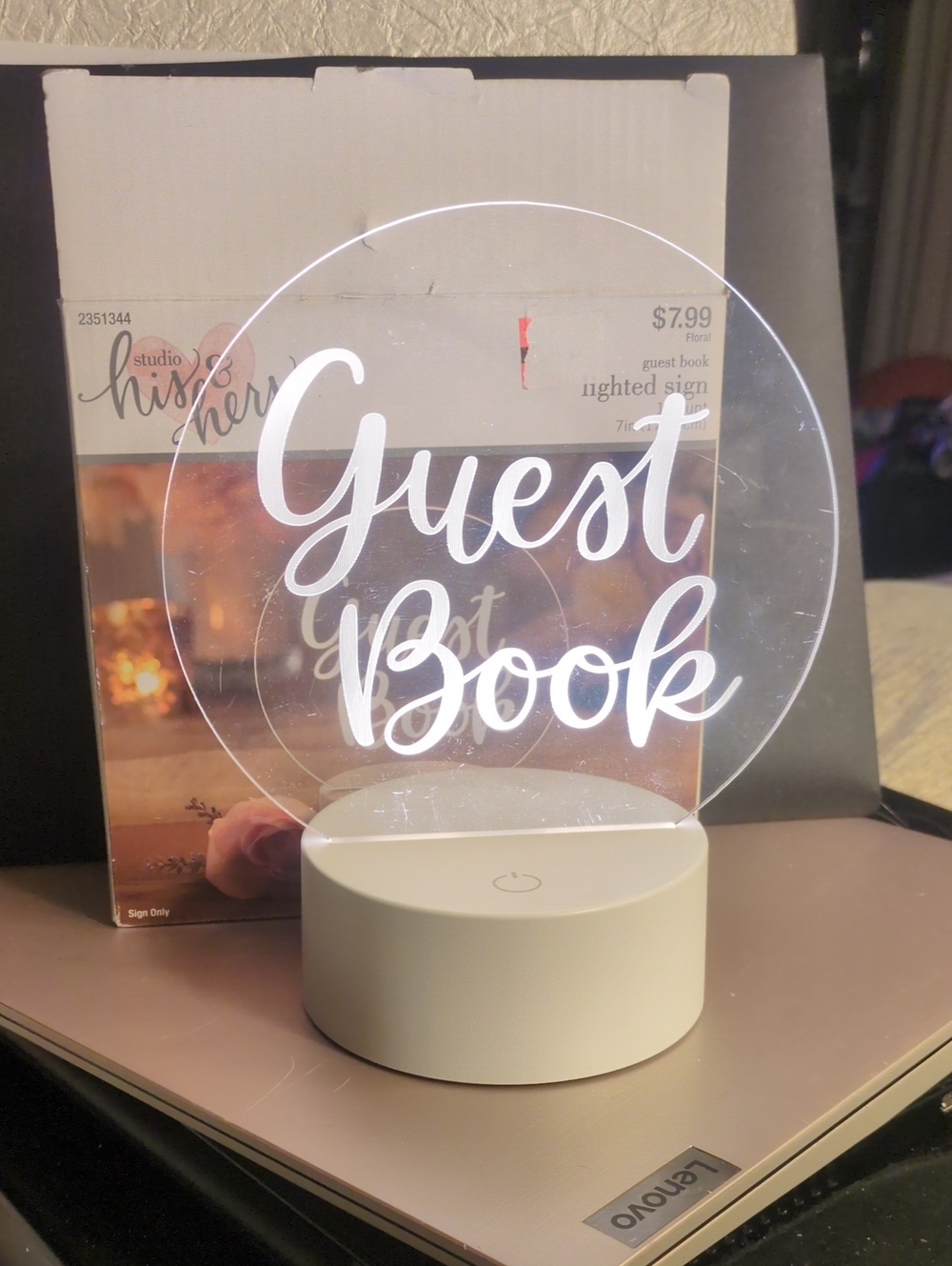 Othr White Illuminated 'Guest Book' Acrylic Lantern Sign